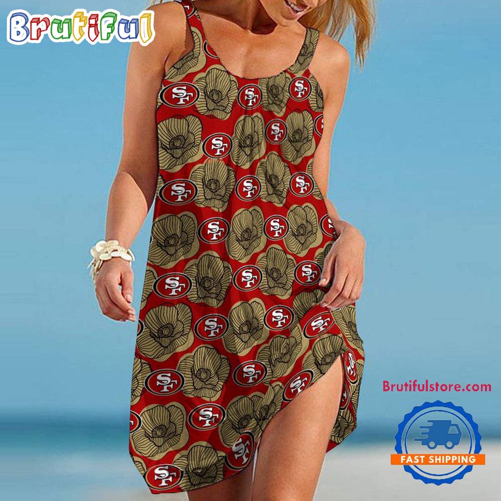 Sportswearmerch San Francisco 49Ers NFL Roses Summer Beach Dress For Fan