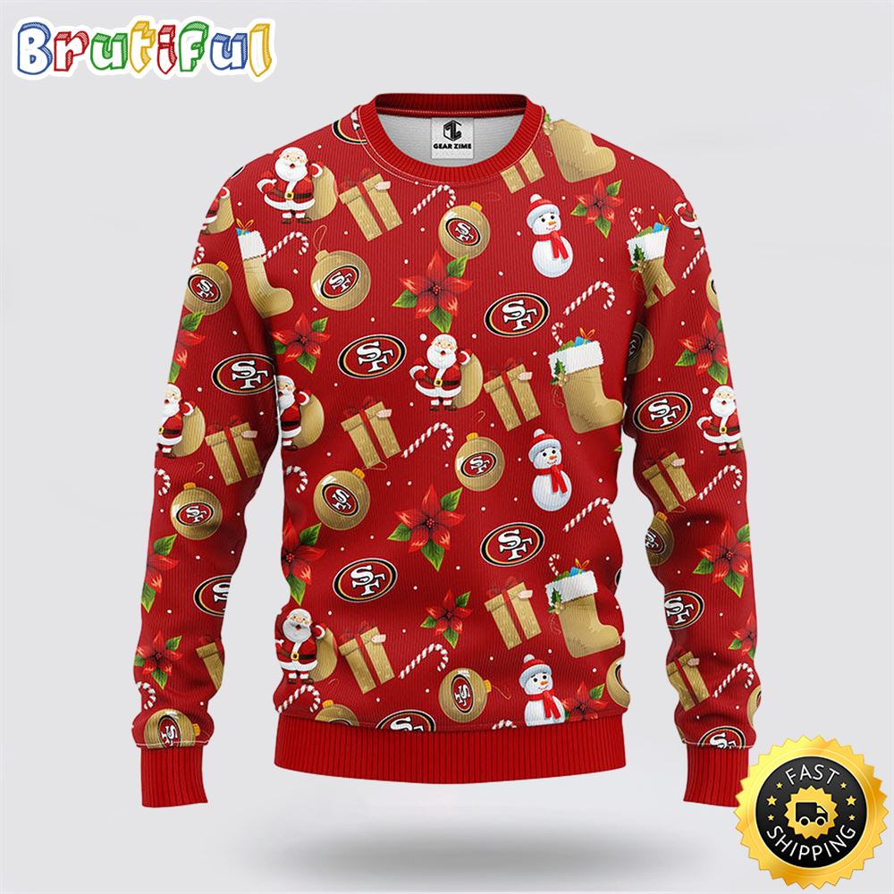 Sportswearmerch San Francisco 49ers NFL Santa Claus Snowman Ugly Christmas Sweater For Fan