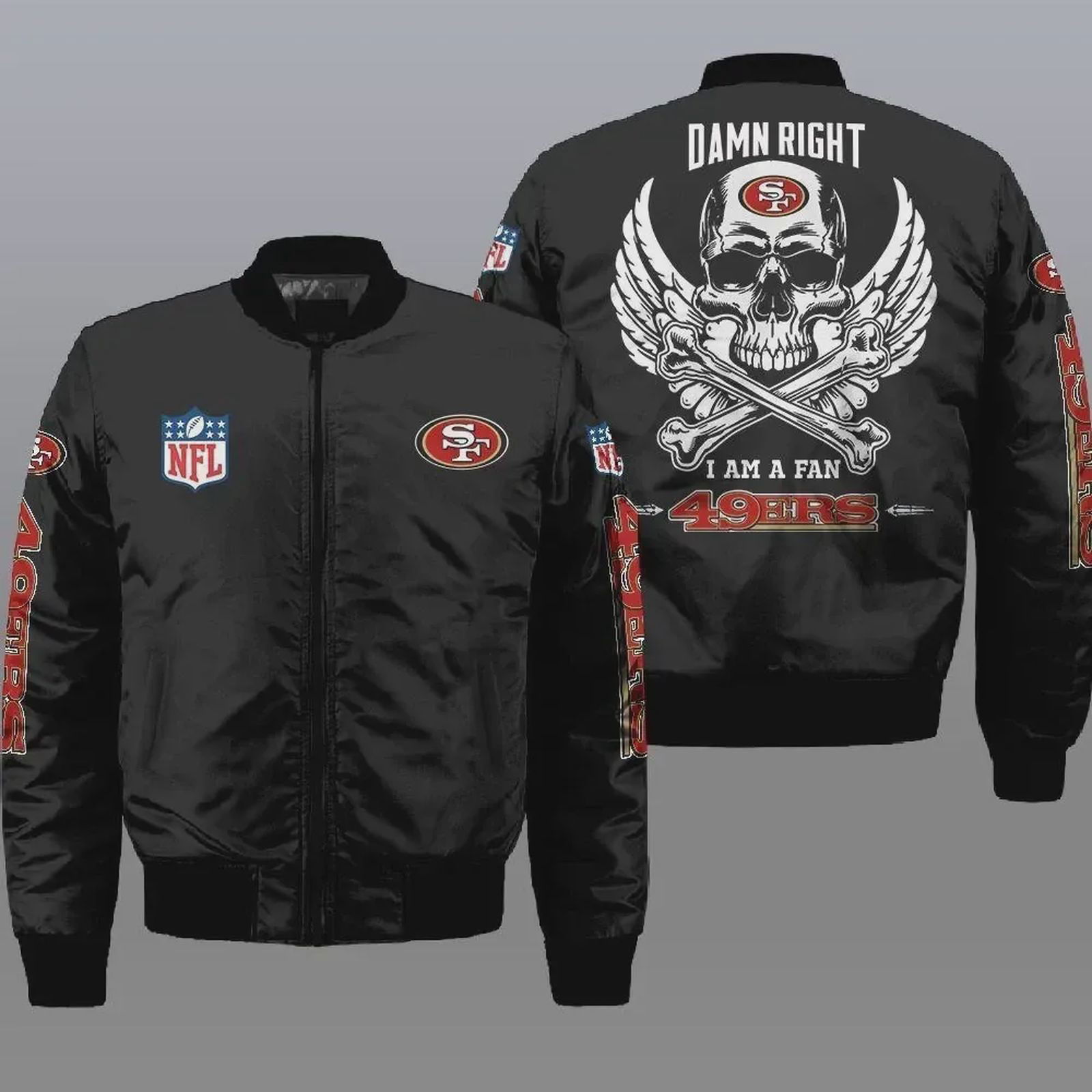Sportswearmerch San Francisco 49ers NFL Wings Skull Bomber Jacket For Fan