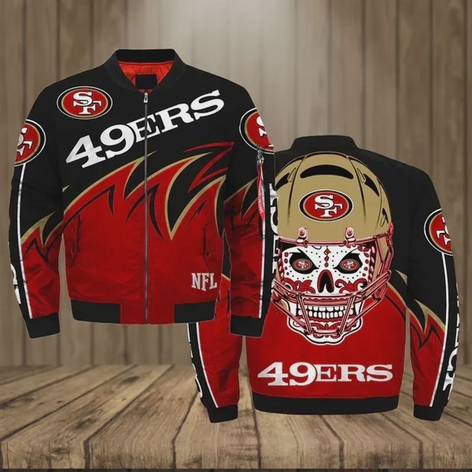Sportswearmerch San Francisco 49ers NFL With Skull Pattern Bomber Jacket For Fan