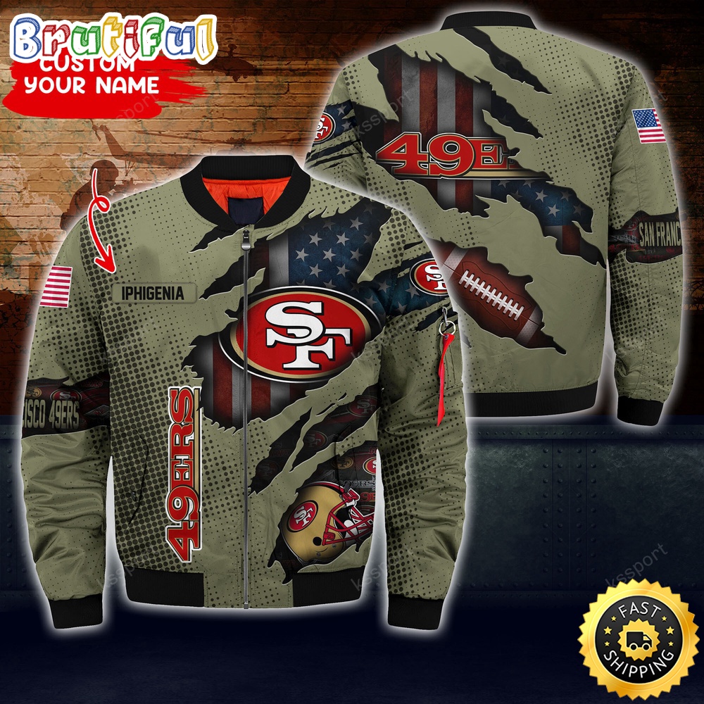 Sportswearmerch San Francisco 49ers NFL x Iconic Bomber Look Personalized Bomber Jacket For Fan