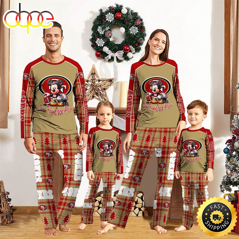 Sportswearmerch San Francisco 49ers NFL x Mickey Mouse Personalized Pajamas Family For Fan