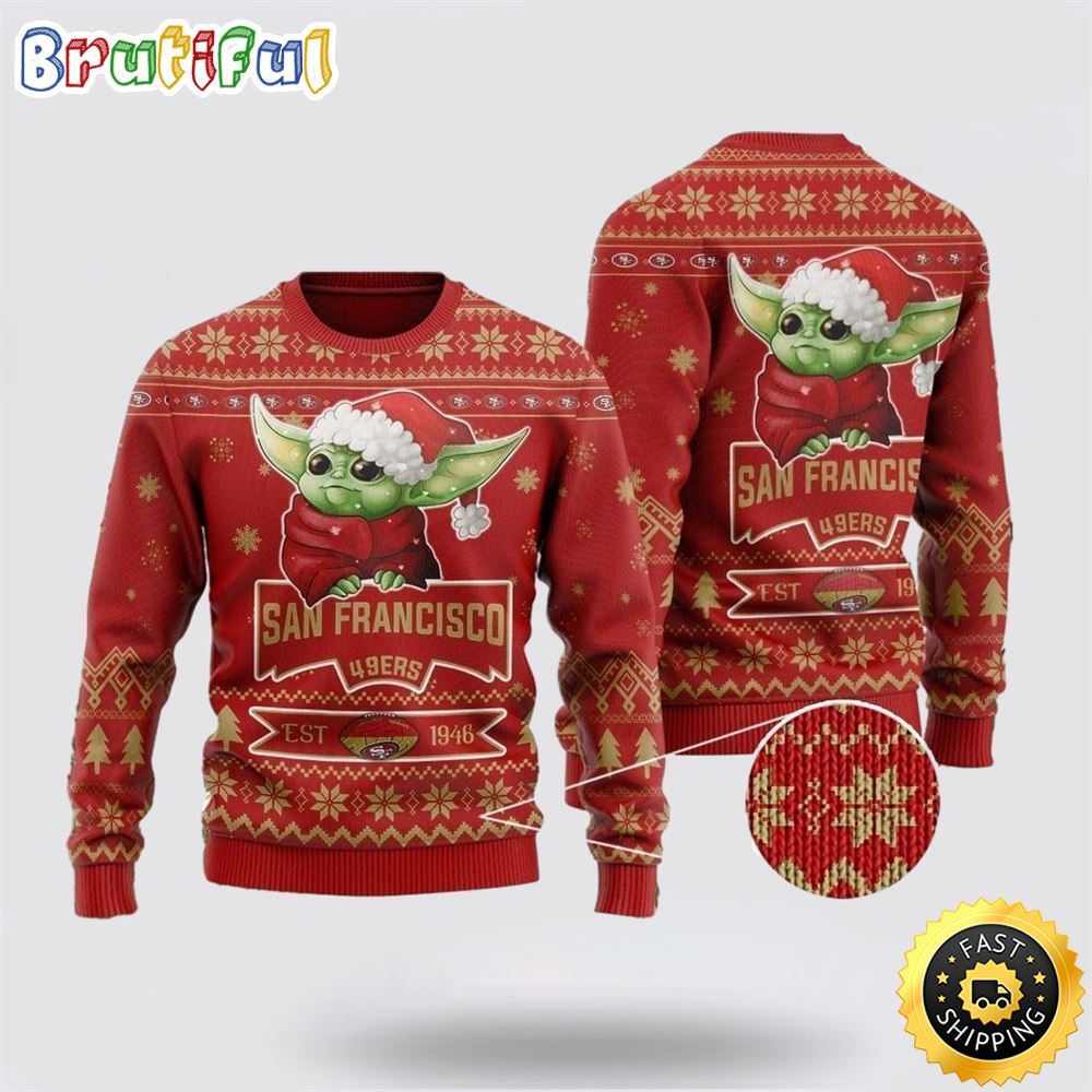 Sportswearmerch San Francisco 49ers NHL Cute Baby Yoda Personalized Christmas Sweater For Fan