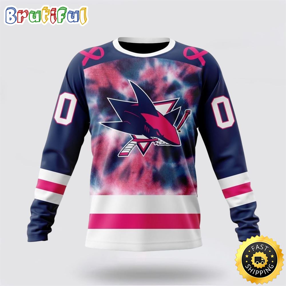 Sportswearmerch San Jose Sharks NHL Crewneck Pink October Fight Breast Cancer Personalized Sweater For Fan