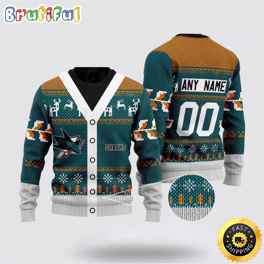 Sportswearmerch San Jose Sharks NHL Elk Pattern Personalized Christmas Sweater For Fan