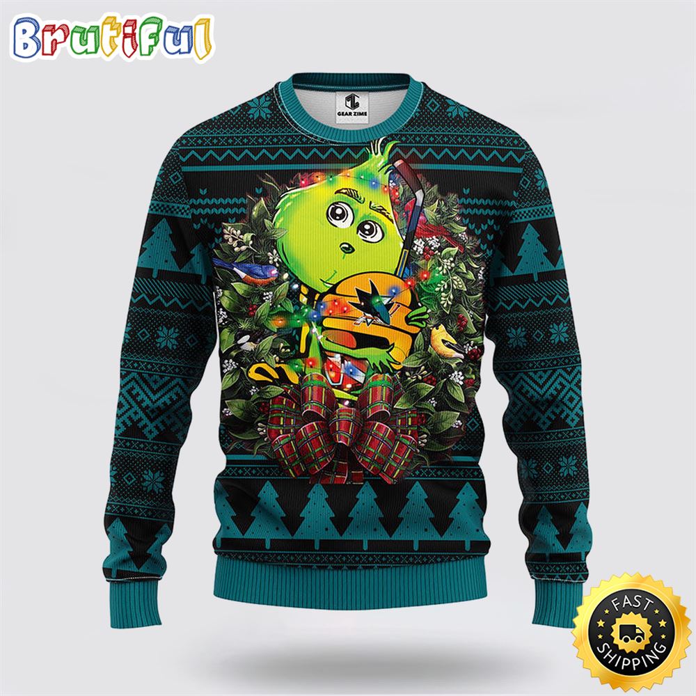 Sportswearmerch San Jose Sharks NHL Grinch Hug Ugly Christmas Sweater For Fan