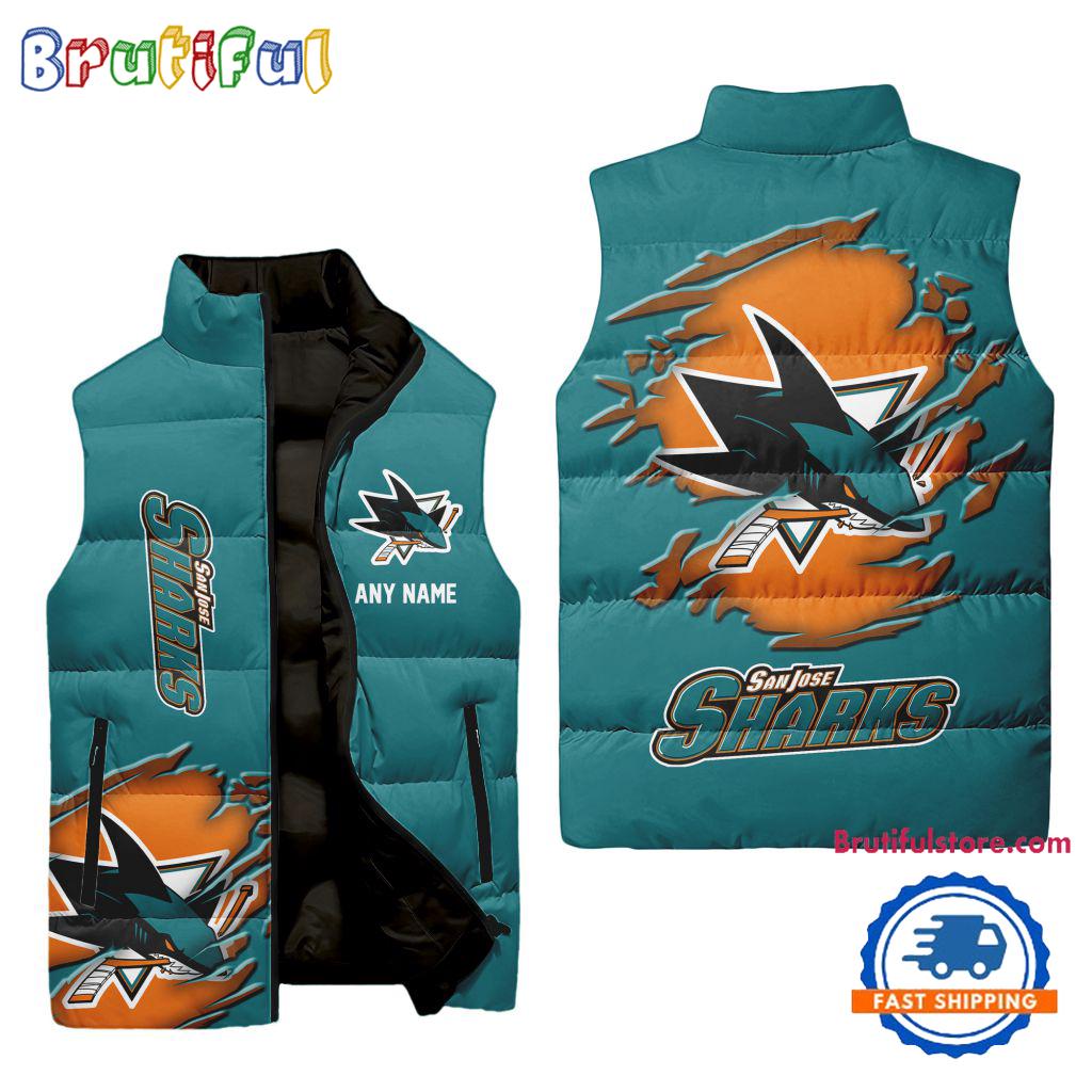 Sportswearmerch San Jose Sharks NHL Personalized Sleeveless Puffer Jacket For Fan
