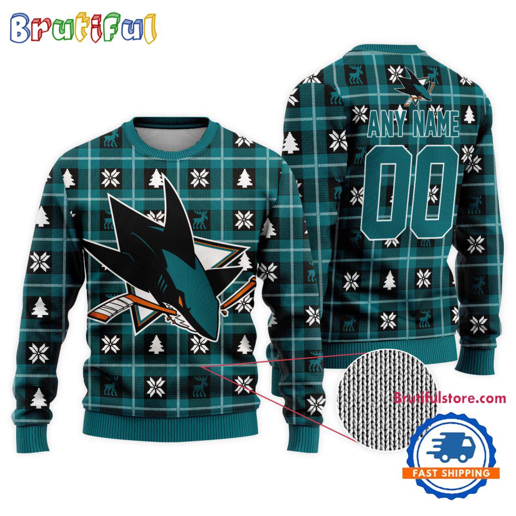 Sportswearmerch San Jose Sharks NHL Personalized Snow Tree Ugly Christmas Sweater For Fan