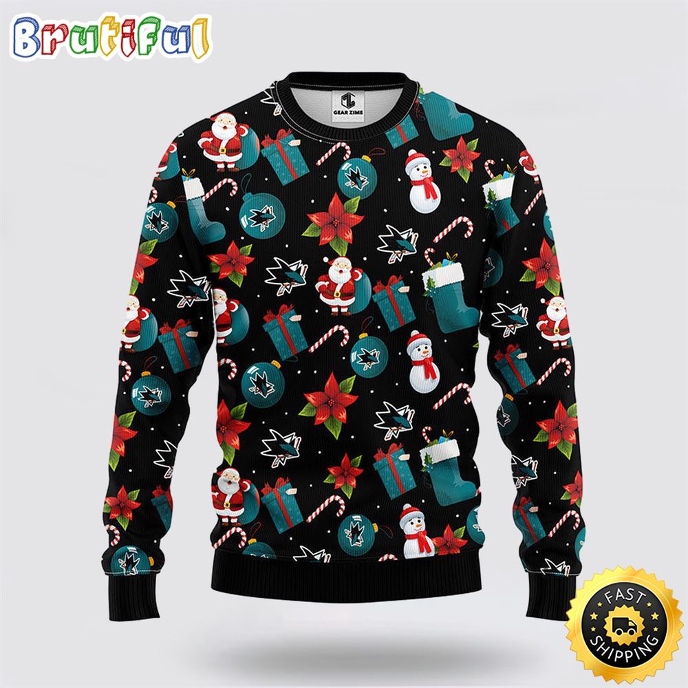 Sportswearmerch San Jose Sharks NHL Santa Claus Snowman Ugly Christmas Sweater For Fan
