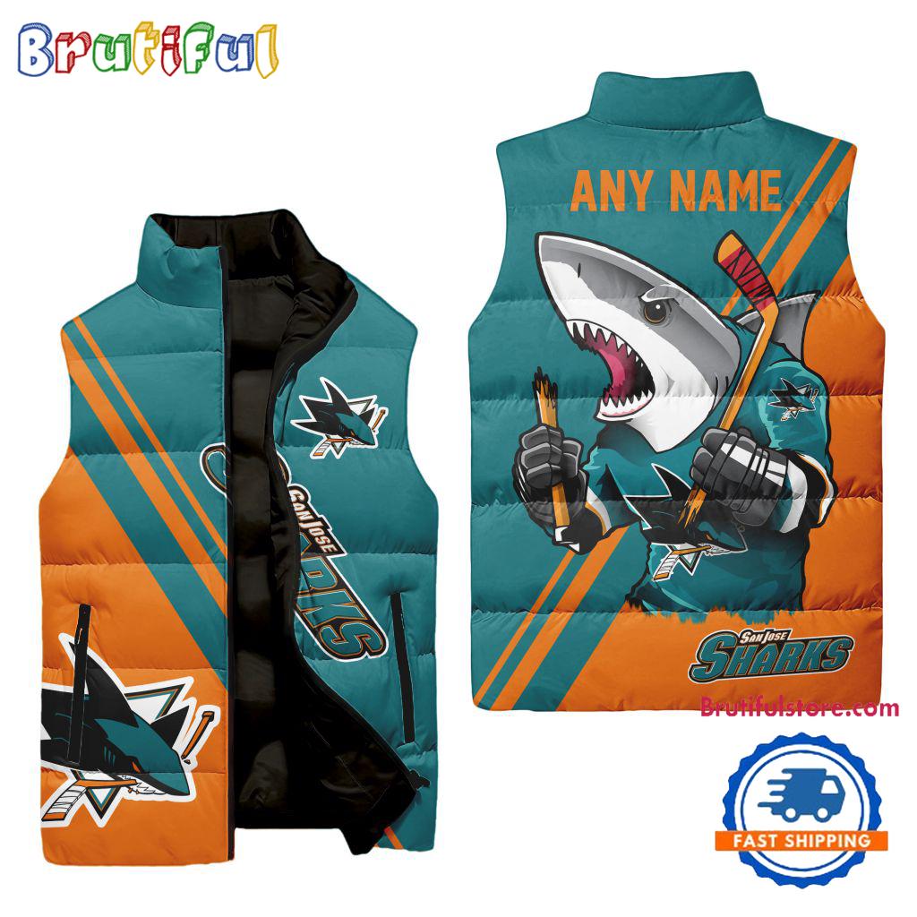 Sportswearmerch San Jose Sharks NHL Sleeveless Puffer Jacket For Fan