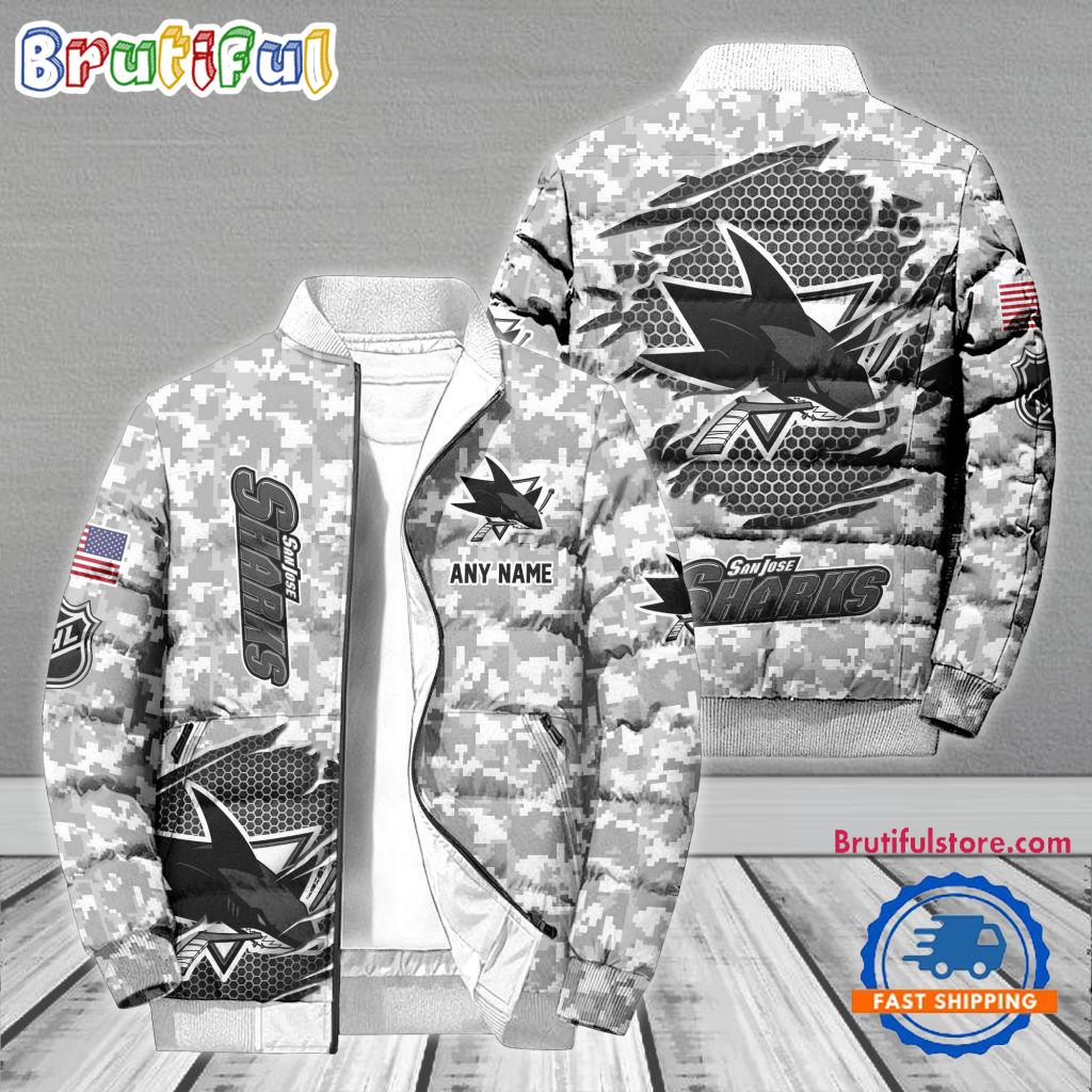 Sportswearmerch San Jose Sharks NHL Special Camo Honor Veterans Puffer Jacket For Fan