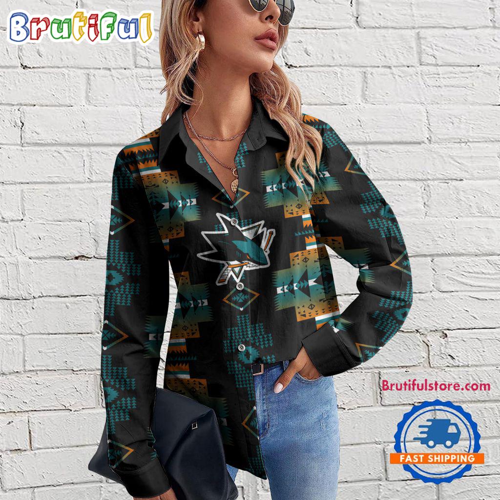 Sportswearmerch San Jose Sharks NHL Special Native American Women's Casual Shirt For Fan