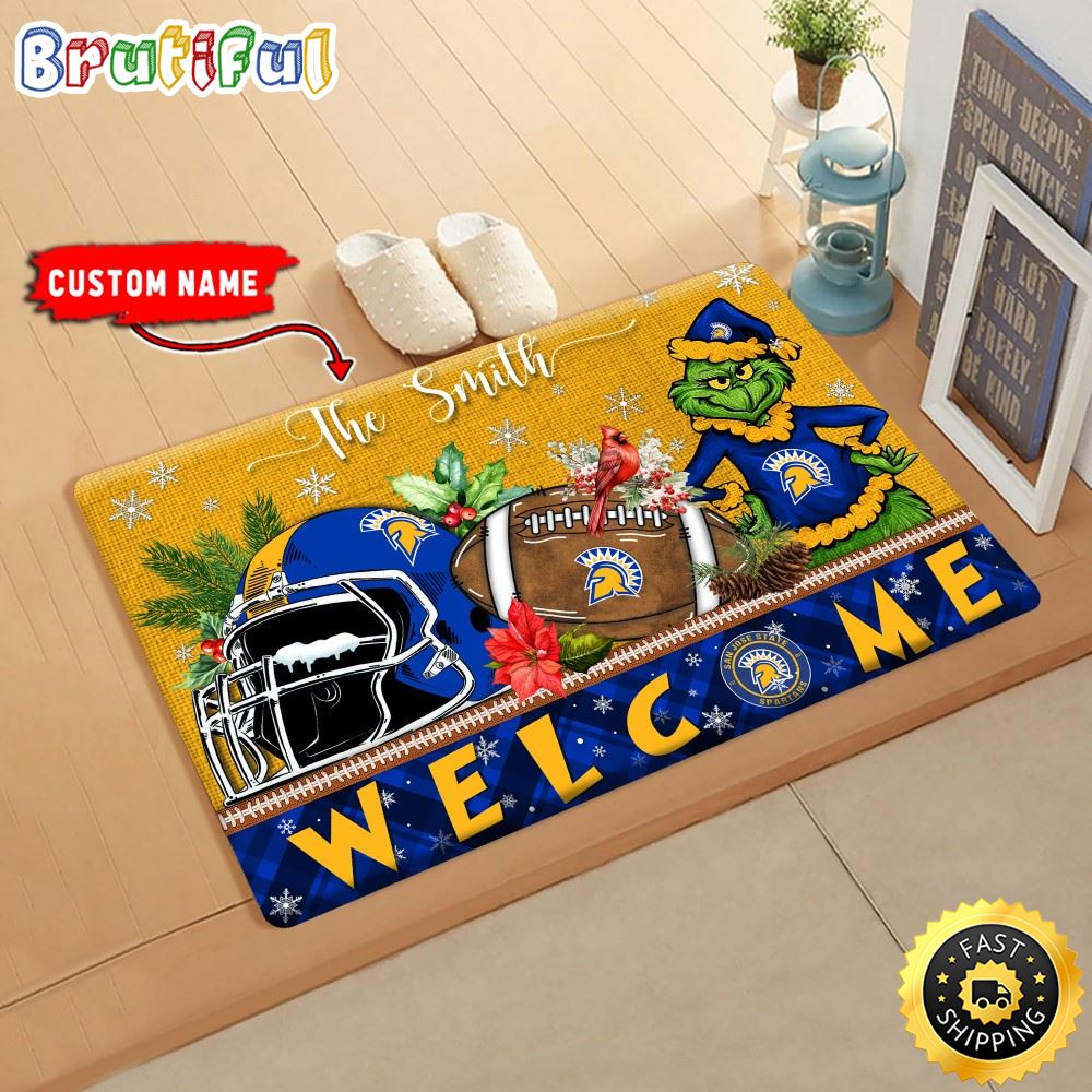 Sportswearmerch San Jose State Spartans NCAA Grinch Christmas Doormat For Fan