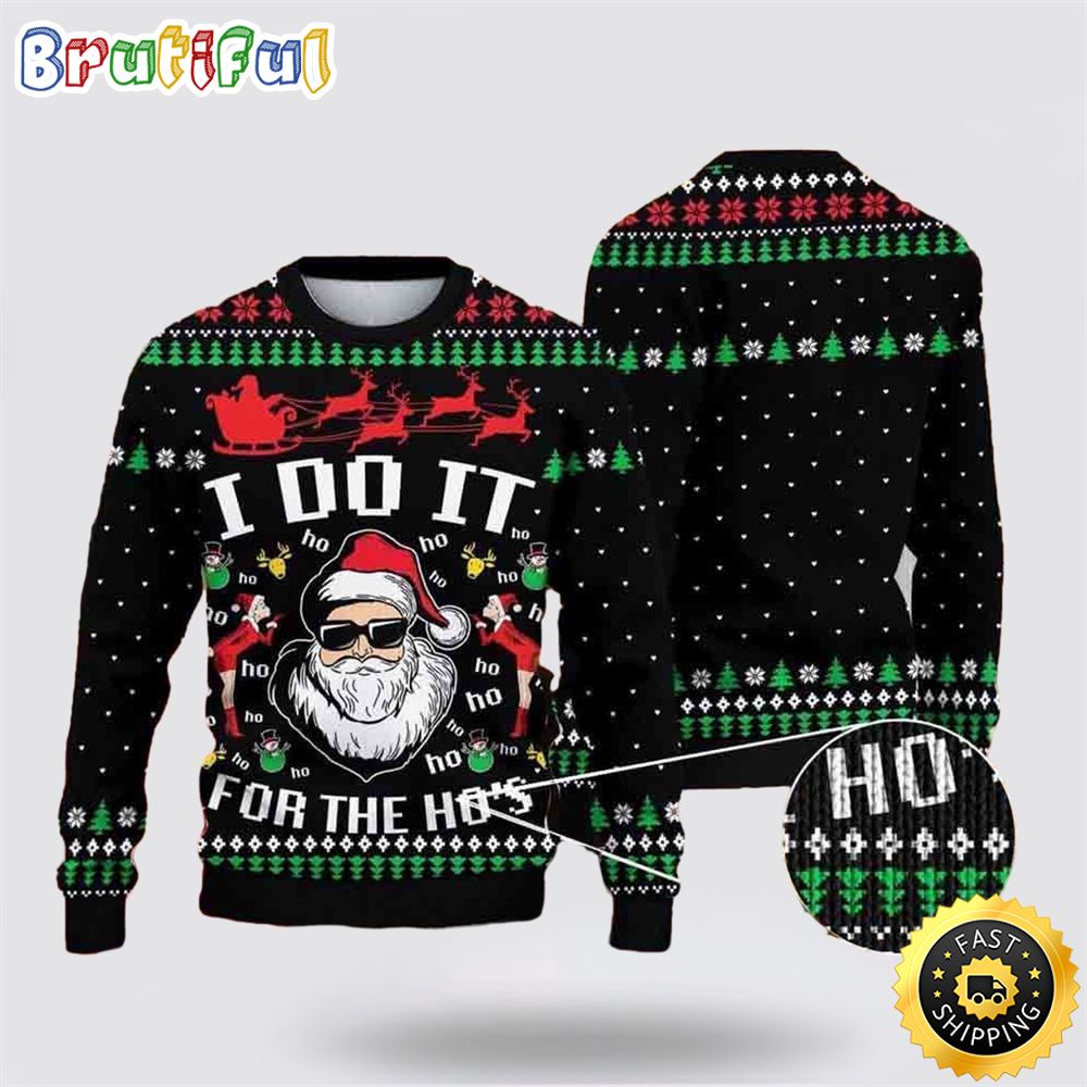 Sportswearmerch Santa Claus I Do It For The Hos Personalized Christmas Sweater For Fan