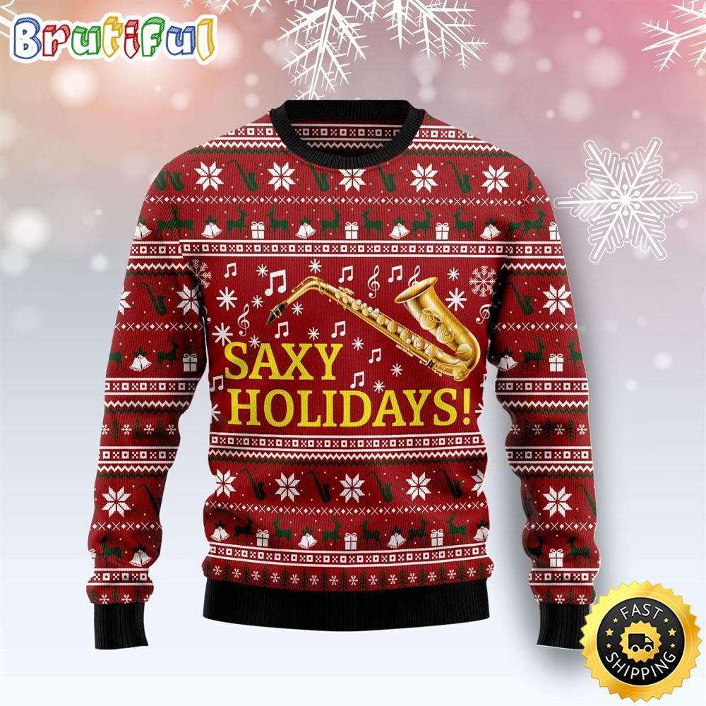 Sportswearmerch Saxy Holidays Saxophone Family Personalized Christmas Sweater For Fan