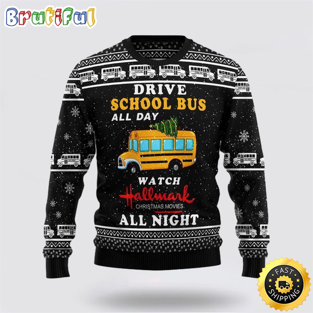 Sportswearmerch School Bus All Day Personalized Christmas Sweater For Fan