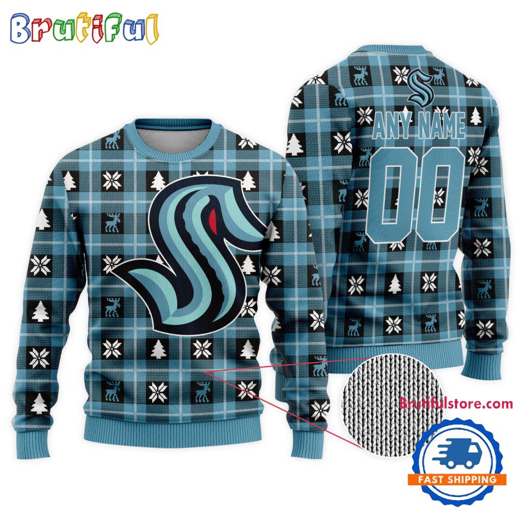 Sportswearmerch Seattle Kraken NHL Personalized Snow Tree Ugly Christmas Sweater For Fan