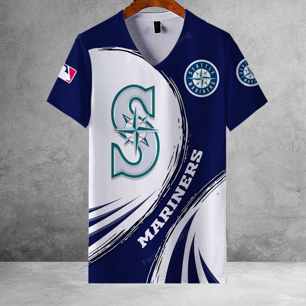 Sportswearmerch Seattle Mariners MLB Personalized V-neck Women T-shirt For Fan