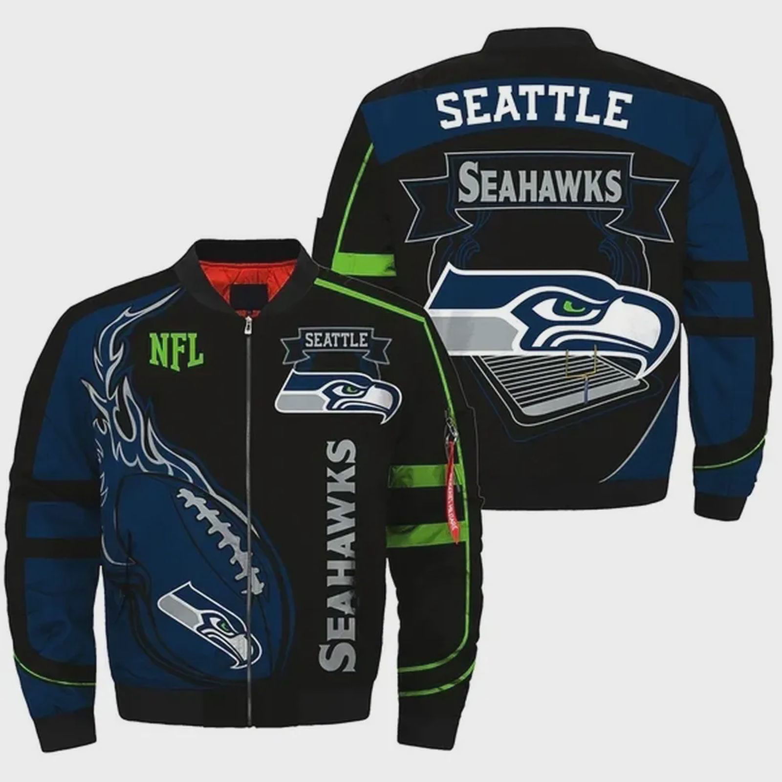 Sportswearmerch Seattle Seahawk NFL Eagles Pattern Bomber Jacket For Fan