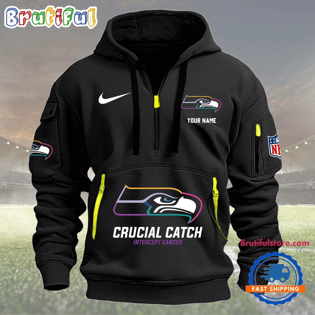 Sportswearmerch Seattle Seahawks NFL 2024 Crucial Catch Half Zip Hoodie For Fan