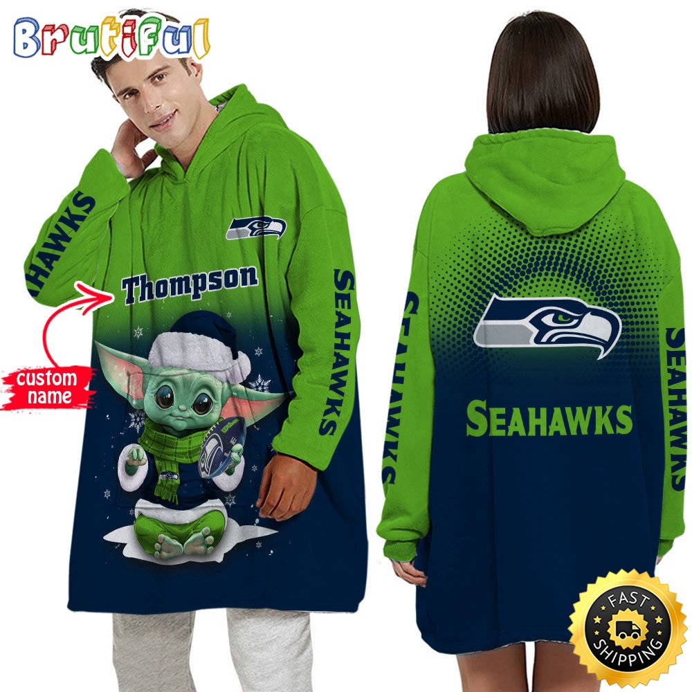 Sportswearmerch Seattle Seahawks NFL Baby Yoda Lover Personalized Blaket Hoodie For Fan