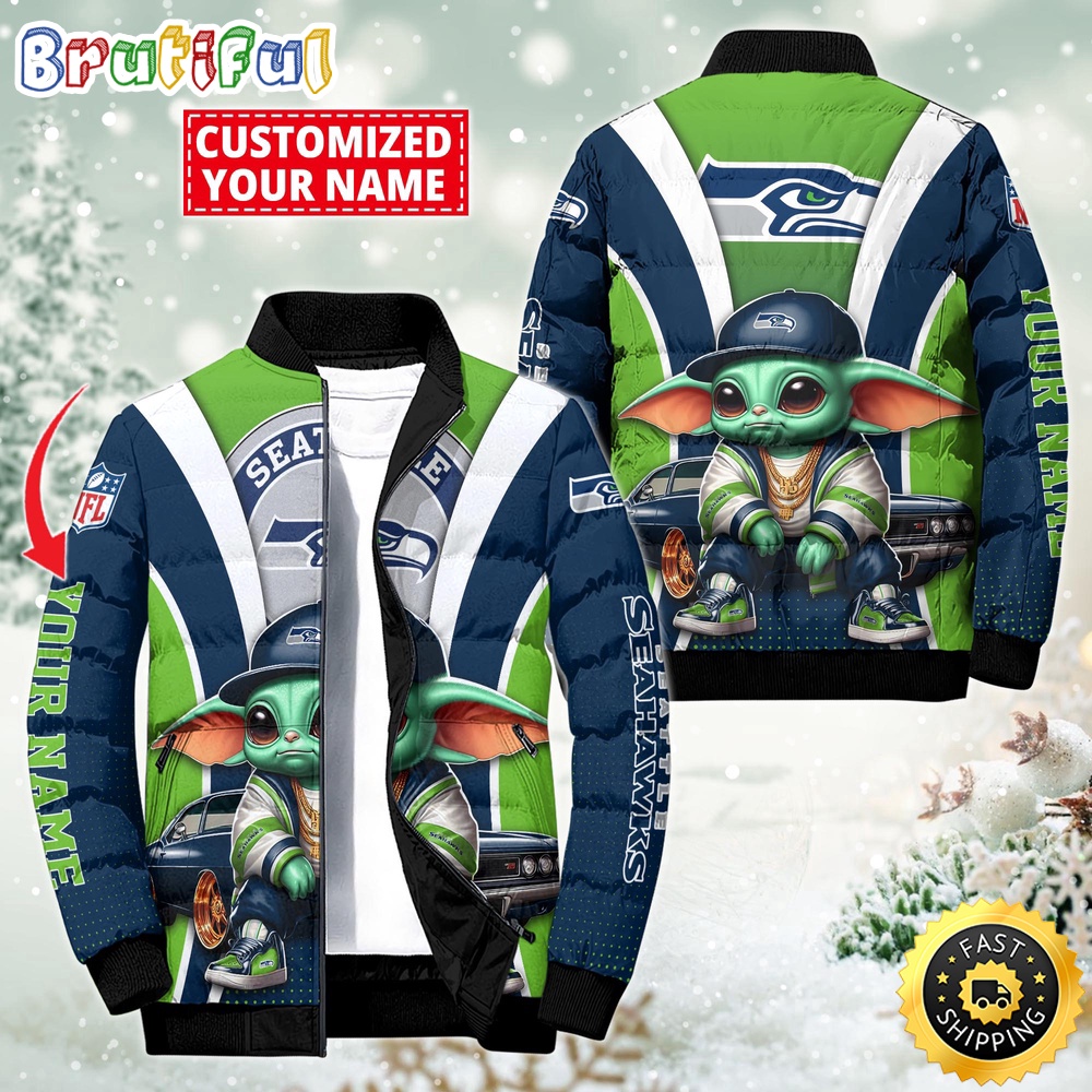 Sportswearmerch Seattle Seahawks NFL Baby Yoda Puffer Jacket For Fan