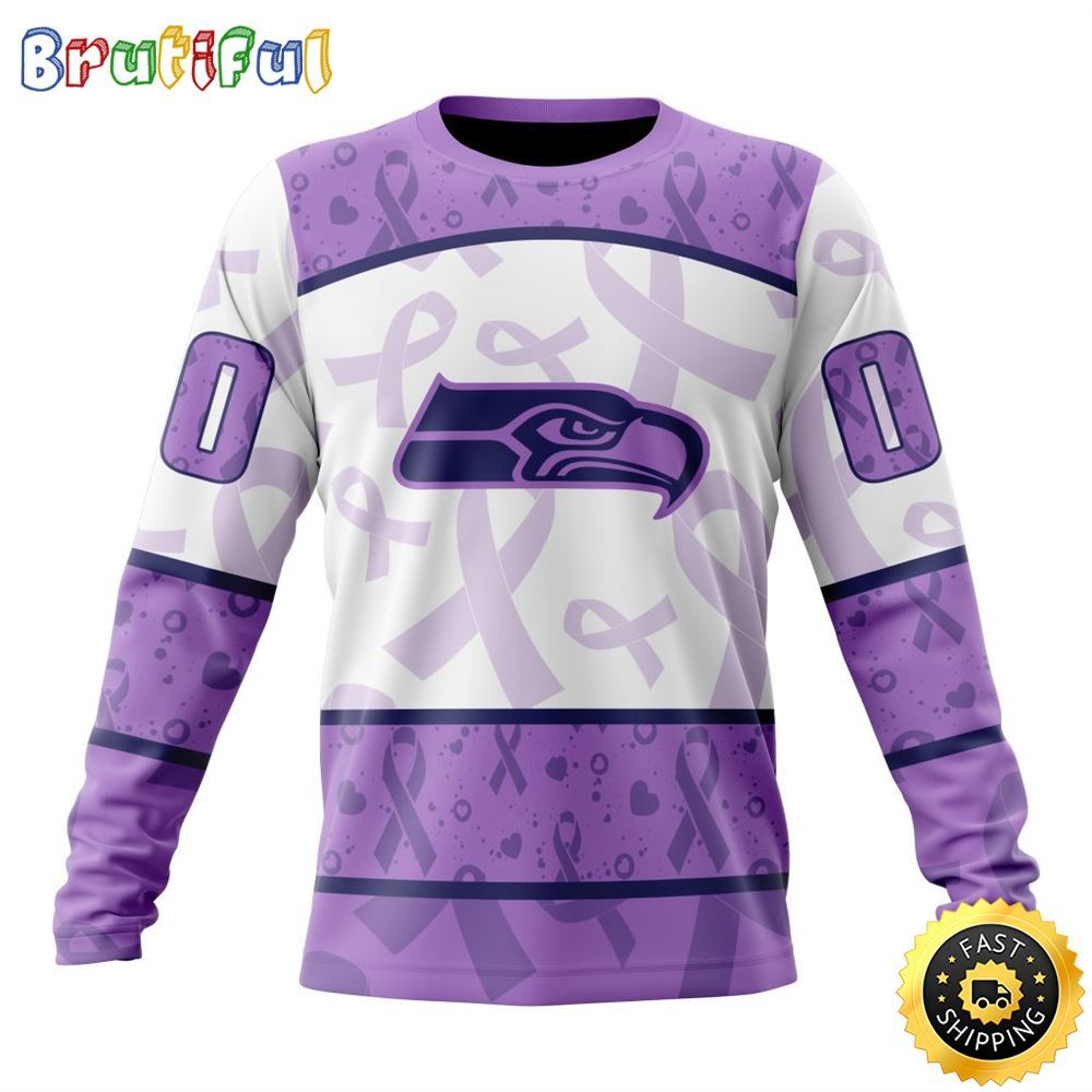 Sportswearmerch Seattle Seahawks NFL Crewneck Lavender Fights Cancer Personalized Sweater For Fan