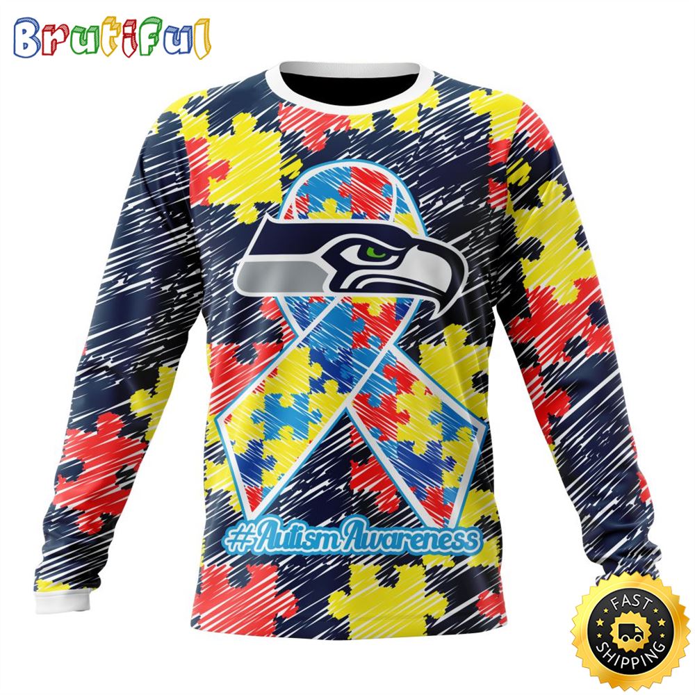 Sportswearmerch Seattle Seahawks NFL Crewneck Puzzle Autism Awareness Personalized Sweater For Fan