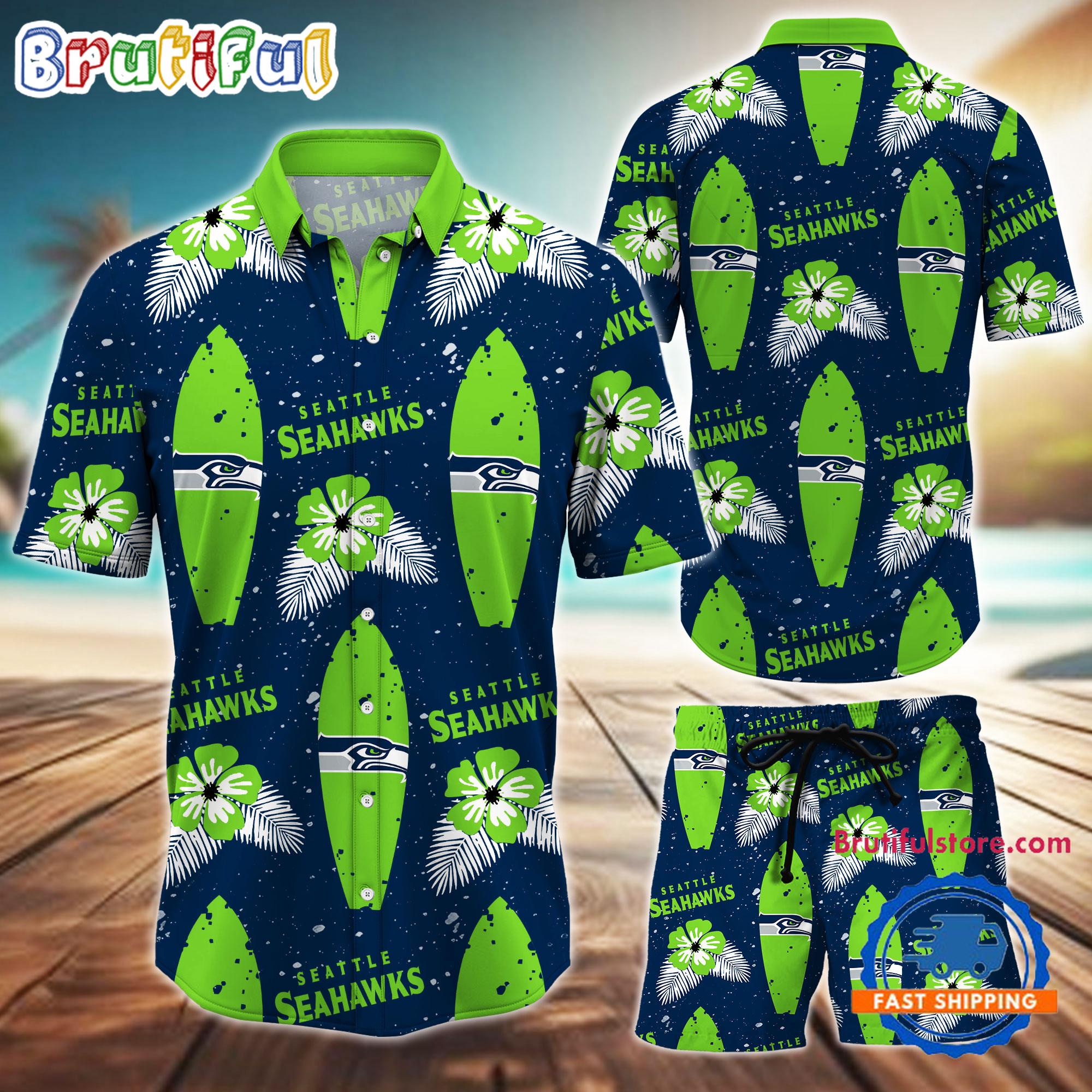 Sportswearmerch Seattle Seahawks NFL Flower Pattern Personalized Set Short Set For Fan