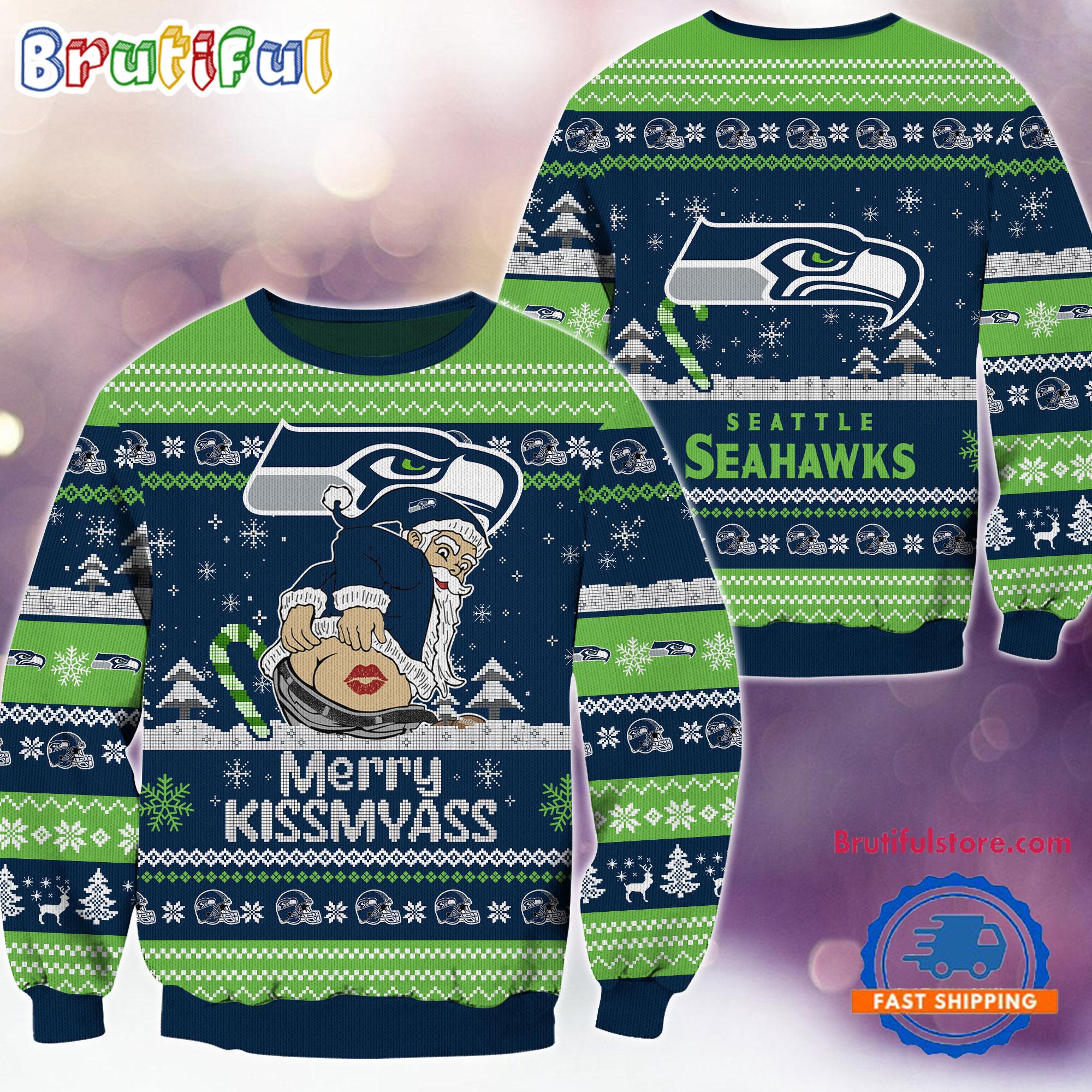 Sportswearmerch Seattle Seahawks NFL Funny Santa Claus Christmas Sweater For Fan