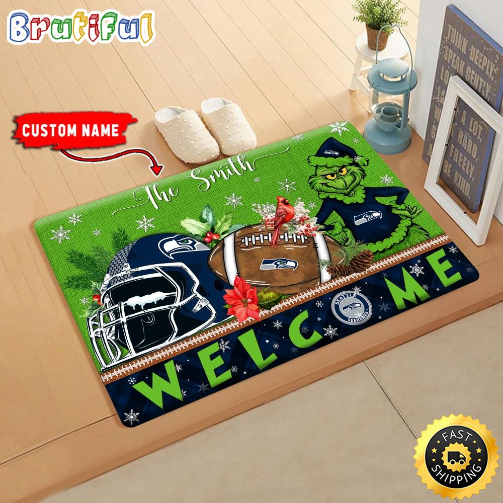 Sportswearmerch Seattle Seahawks NFL Grinch Christmas Doormat For Fan