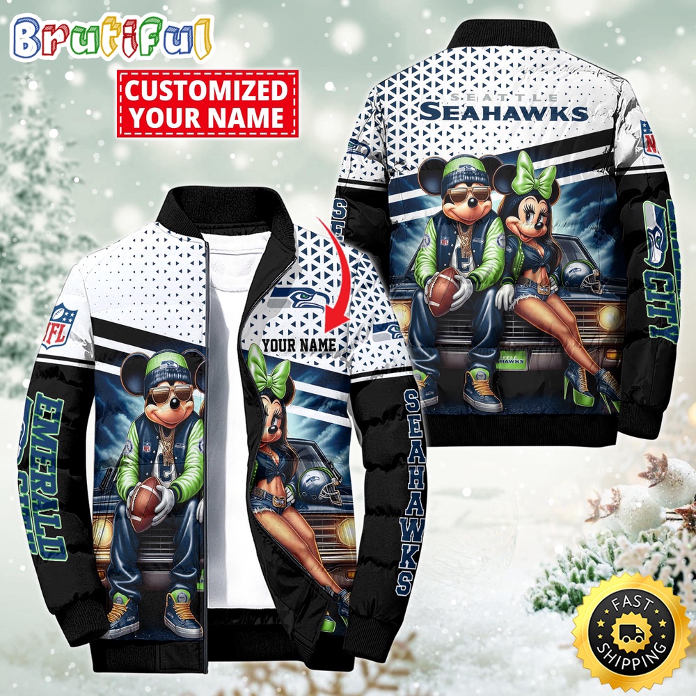 Sportswearmerch Seattle Seahawks NFL Mickey Minnie Puffer Jacket For Fan