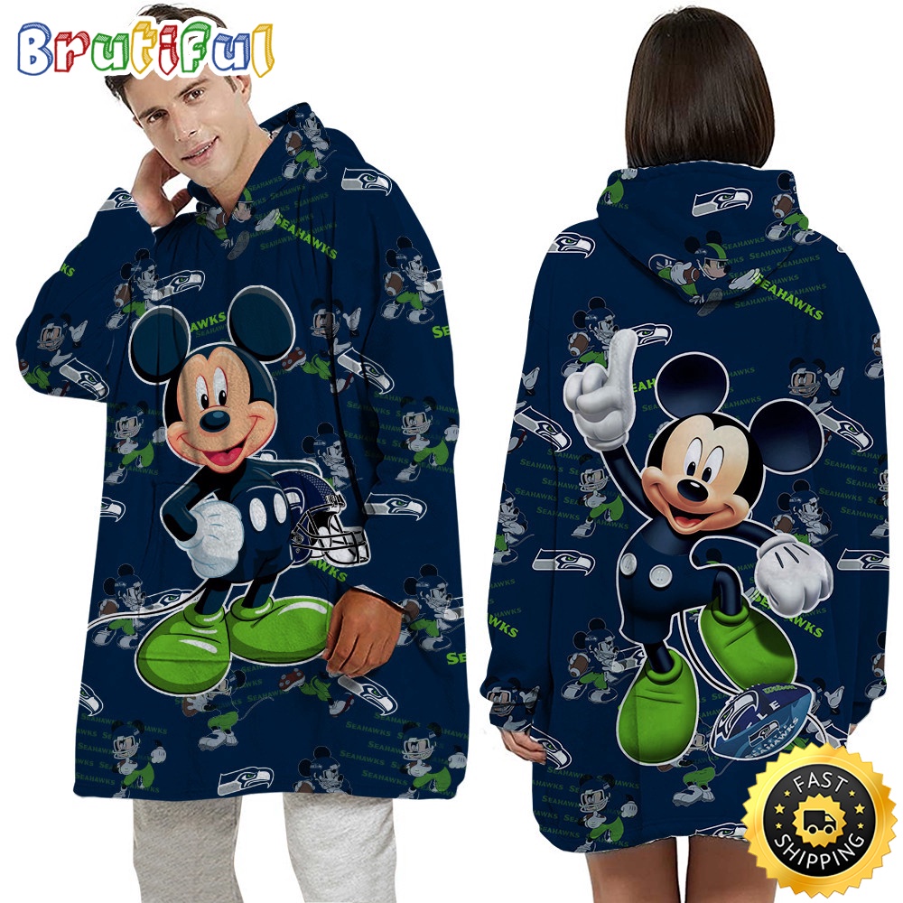 Sportswearmerch Seattle Seahawks NFL Mouse Lover Personalized Blaket Hoodie For Fan