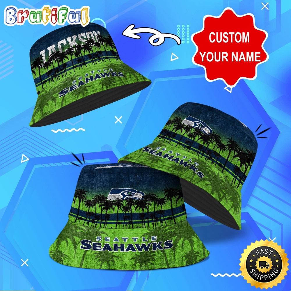 Sportswearmerch Seattle Seahawks NFL Palm Tree Personalized Bucket Hat For Fan