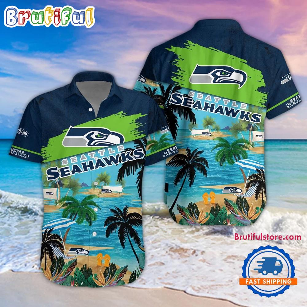 Sportswearmerch Seattle Seahawks NFL Palm Tree Summer Beach Personalized Hawaiian Shirt For Fan