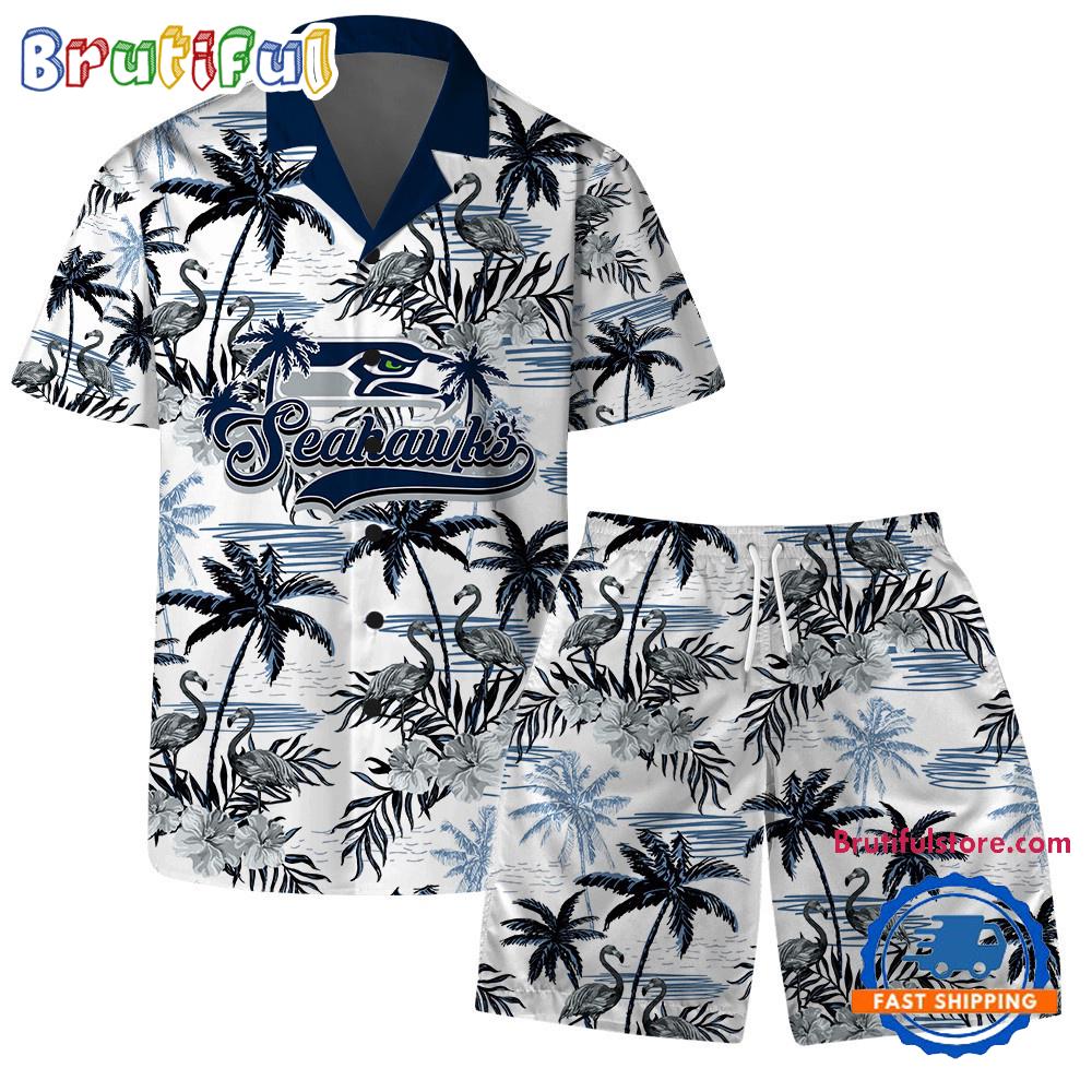 Sportswearmerch Seattle Seahawks NFL Pattern Flamingo Hibiscus Summer Personalized Set Short Set For Fan