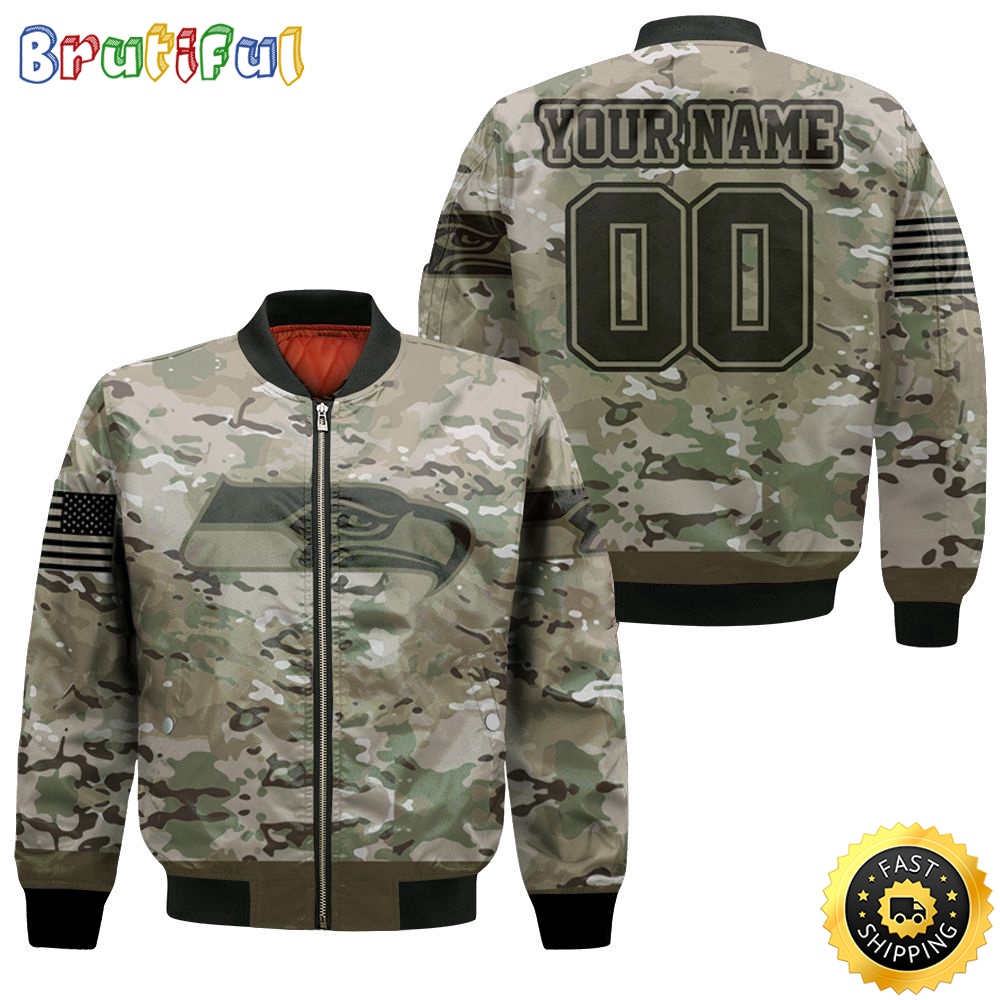 Sportswearmerch Seattle Seahawks NFL Personalized Bomber Jacket Camouflage Veteran For Fan