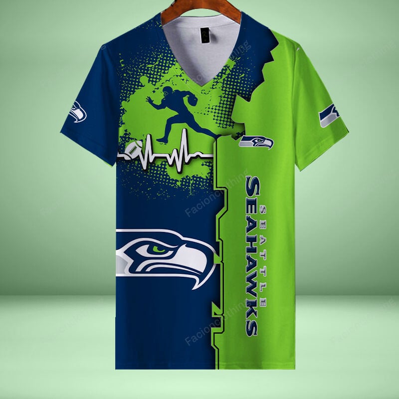 Sportswearmerch Seattle Seahawks NFL Personalized V-neck Women T-shirt For Fan