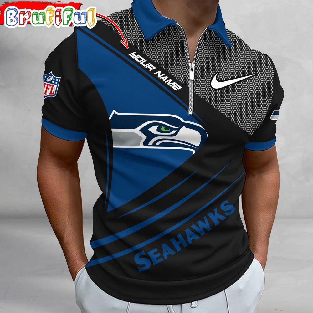 Sportswearmerch Seattle Seahawks NFL Personalized Zip Polo Shirt For Fan