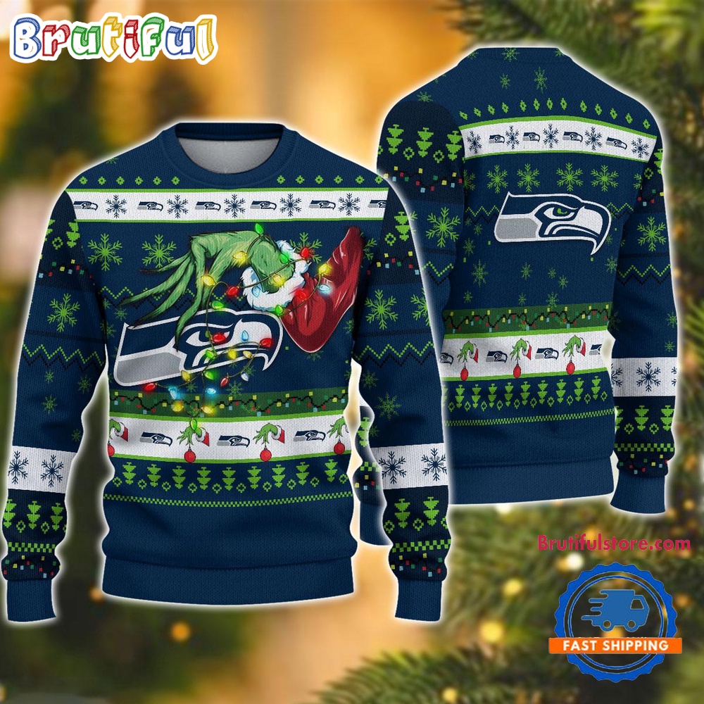 Sportswearmerch Seattle Seahawks NFL Special Grinch's Hand Football Christmas Sweater For Fan