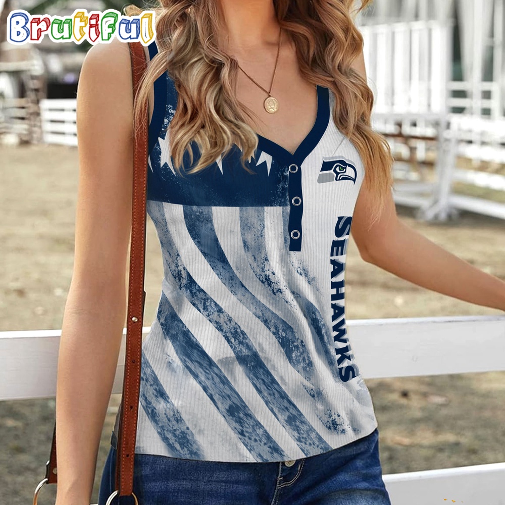 Sportswearmerch Seattle Seahawks NFL Women's V-Neck Ribbed Tank Top For Fan