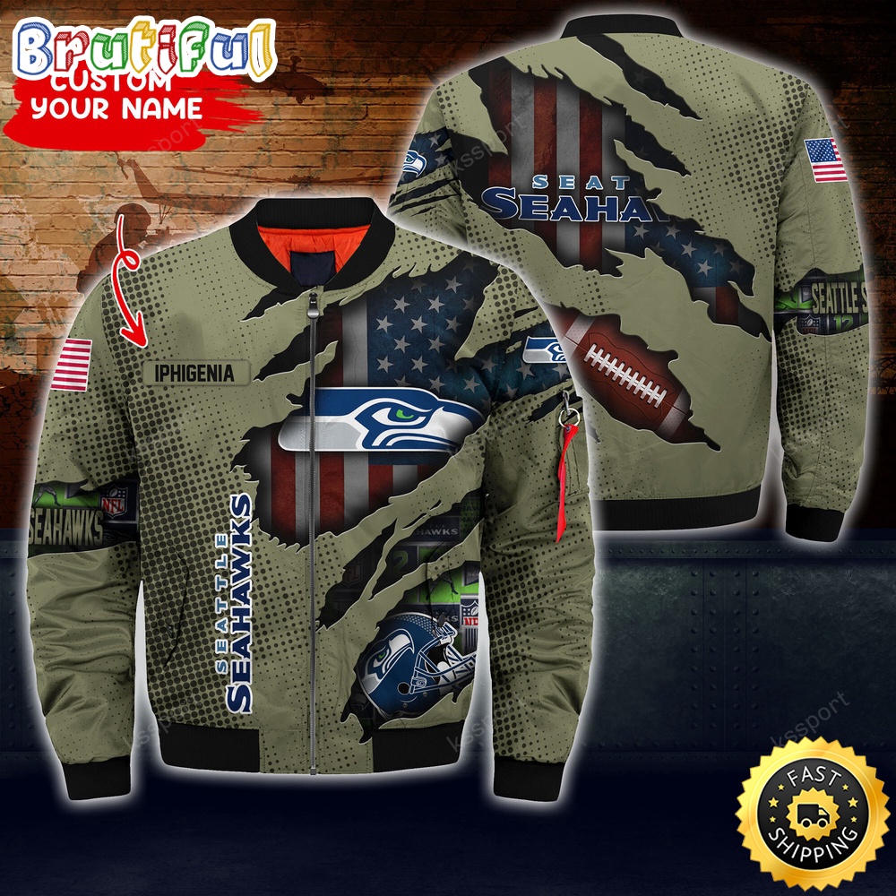 Sportswearmerch Seattle Seahawks NFL x Iconic Bomber Look Personalized Bomber Jacket For Fan