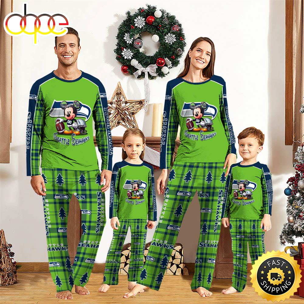 Sportswearmerch Seattle Seahawks NFL x Mickey Mouse Personalized Pajamas Family For Fan