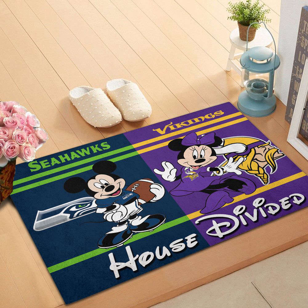 Sportswearmerch Seattle Seahawks NFL x Minnesota Vikings NFL x Mickey And Minnie Doormat For Fan
