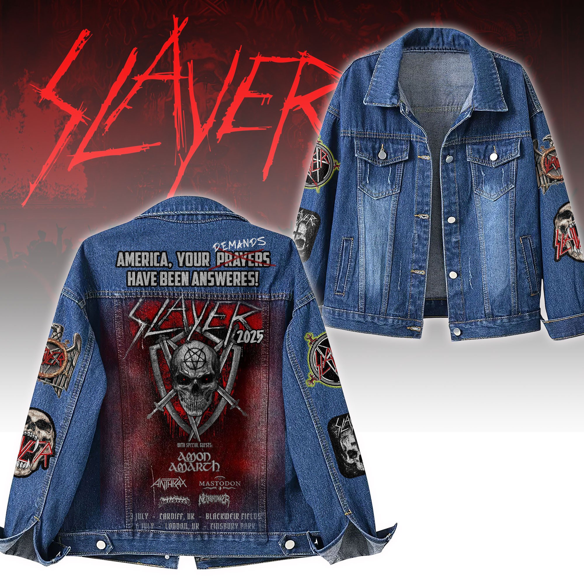 Sportswearmerch Slayer & Amon Amarth Denim Jacket Gift For Fans