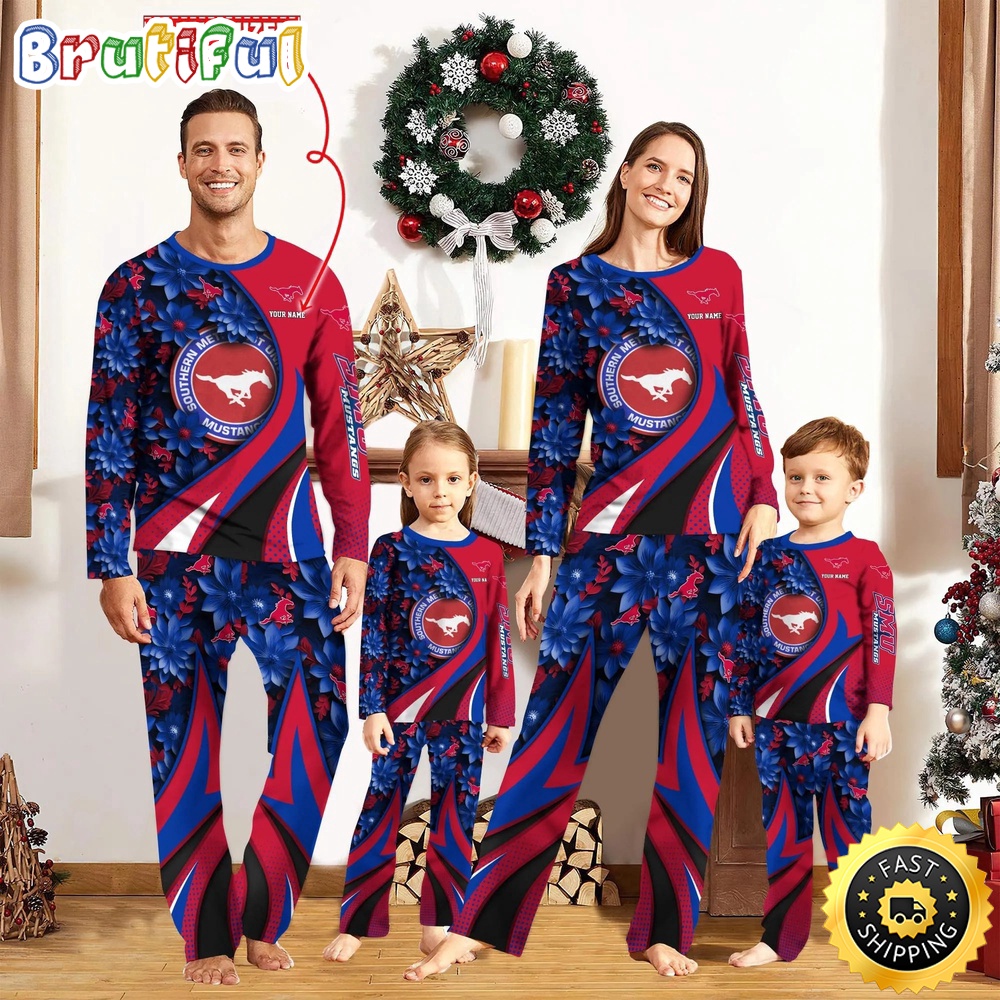 Sportswearmerch SMU Mustangs NCAA Flower Personalized Pajamas Family For Fan