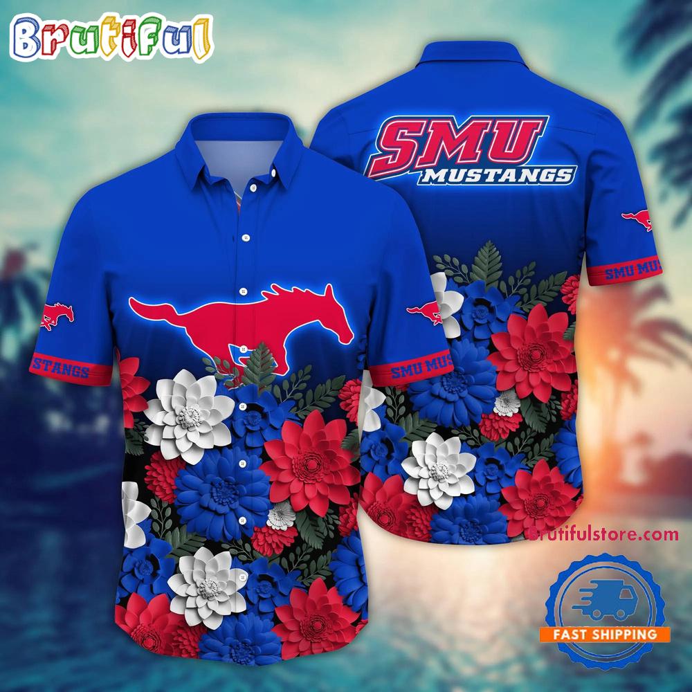Sportswearmerch SMU Mustangs NCAA Flower Tropical Summer Beach Hawaiian Shirt For Fan