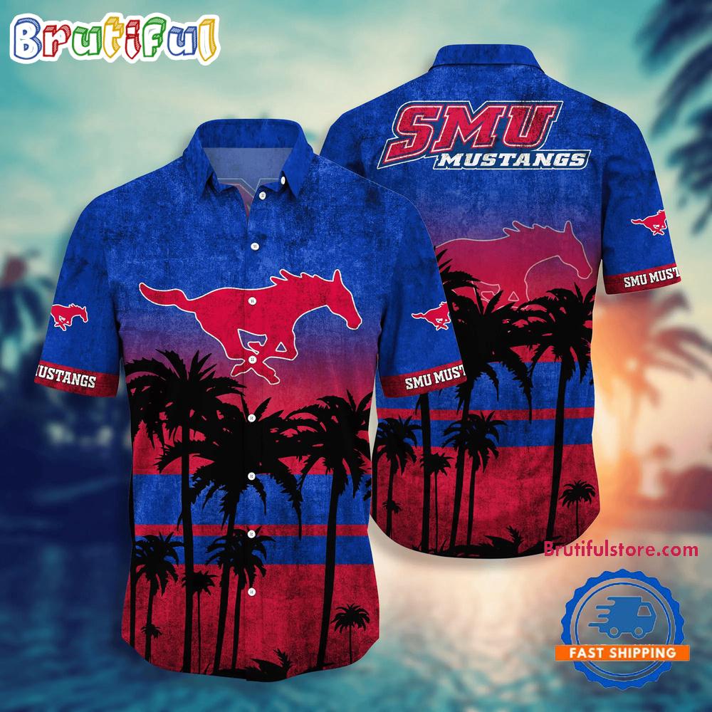 Sportswearmerch SMU Mustangs NCAA Palm Tree Tropical Summer Beach Hawaiian Shirt For Fan