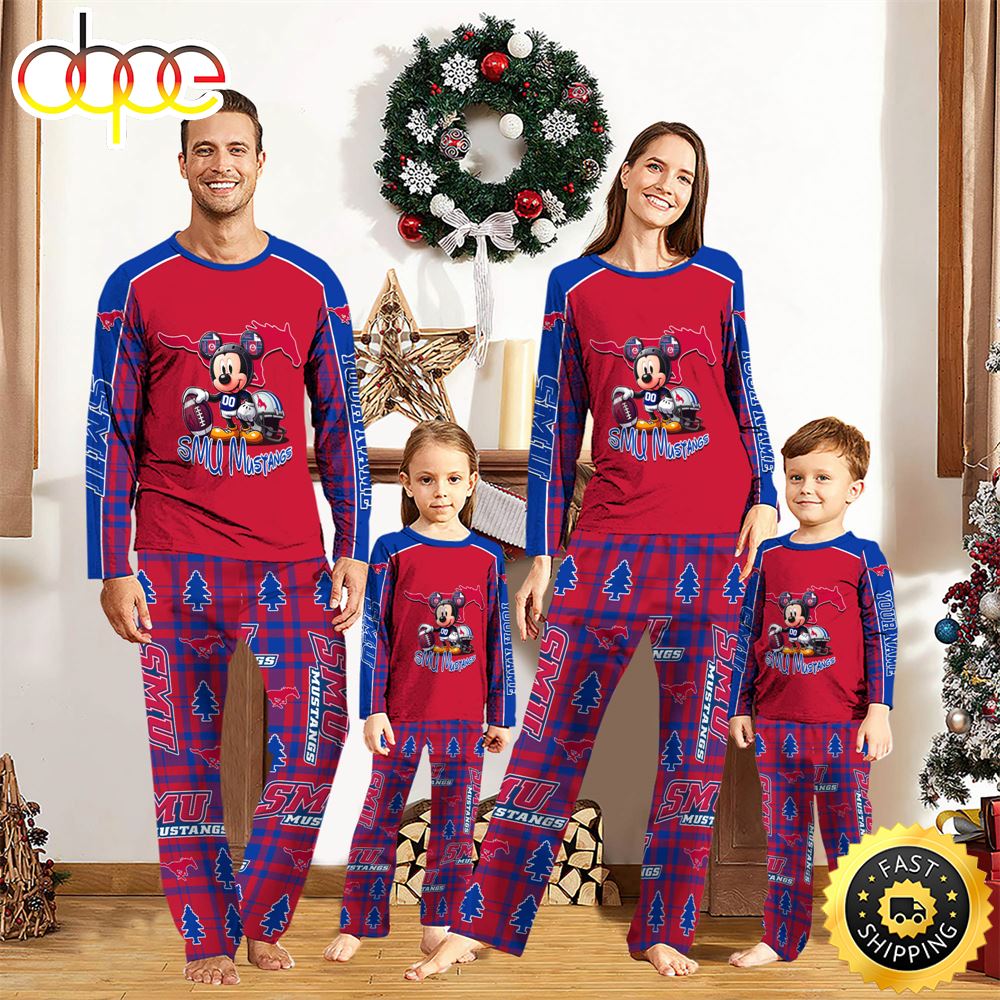 Sportswearmerch SMU Mustangs NCAA x Mickey Mouse Personalized Pajamas Family For Fan