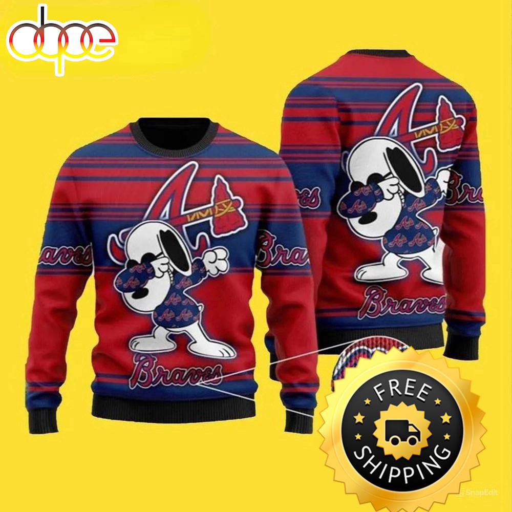 Sportswearmerch Snoopy Love x Atlanta Braves MLB Ugly Christmas Sweater For Fan